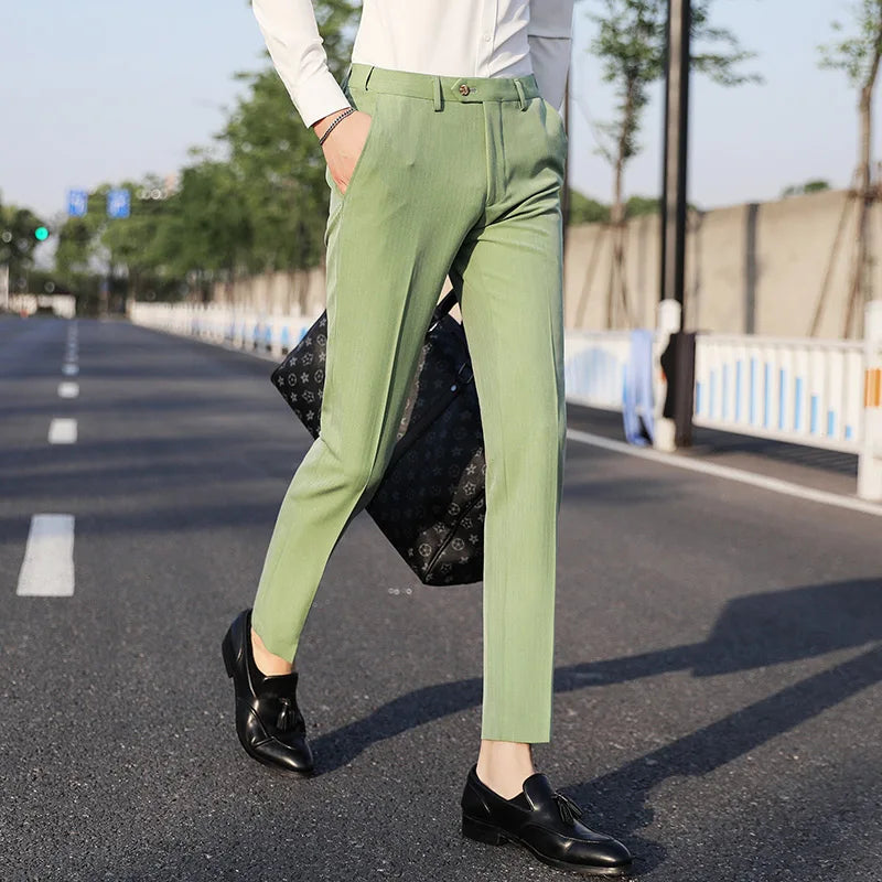 saferido Men Spring Summer Business Formal Pants Solid Casual Korean Slim Fit Suit Pants Mens Wedding Social Trousers Plus Size 38