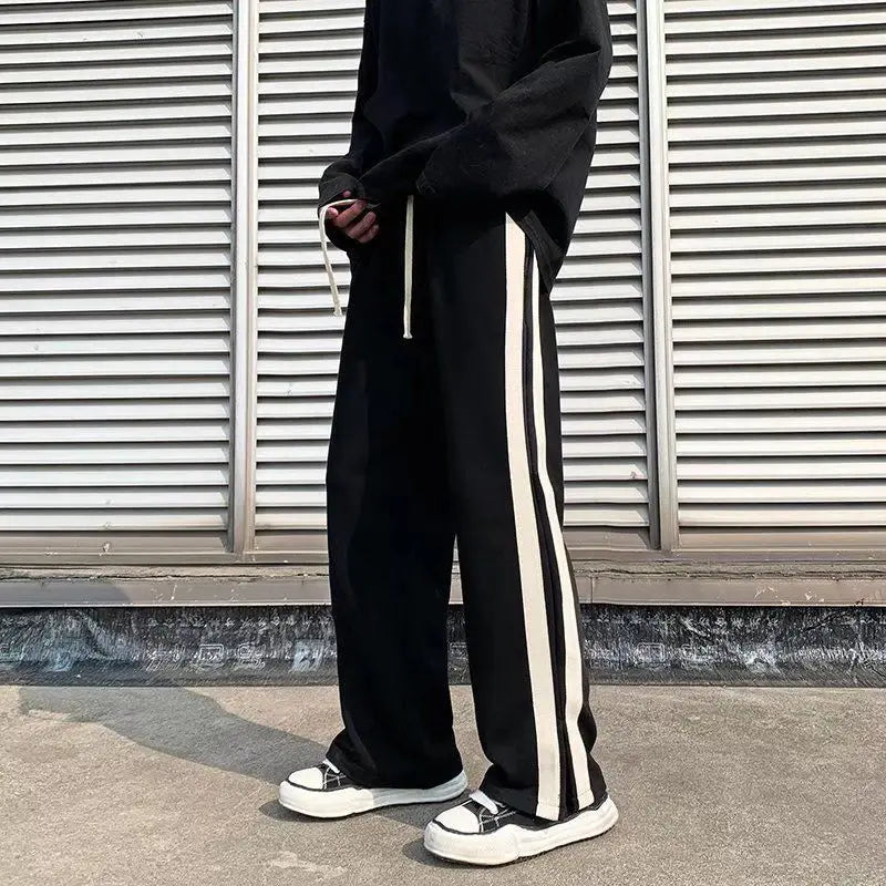 saferido New Spring and Summer Fashion Hong Kong Style Split Wide Leg Casual Loose Fashion Brand Sports Straight Sleeve Men's Pants
