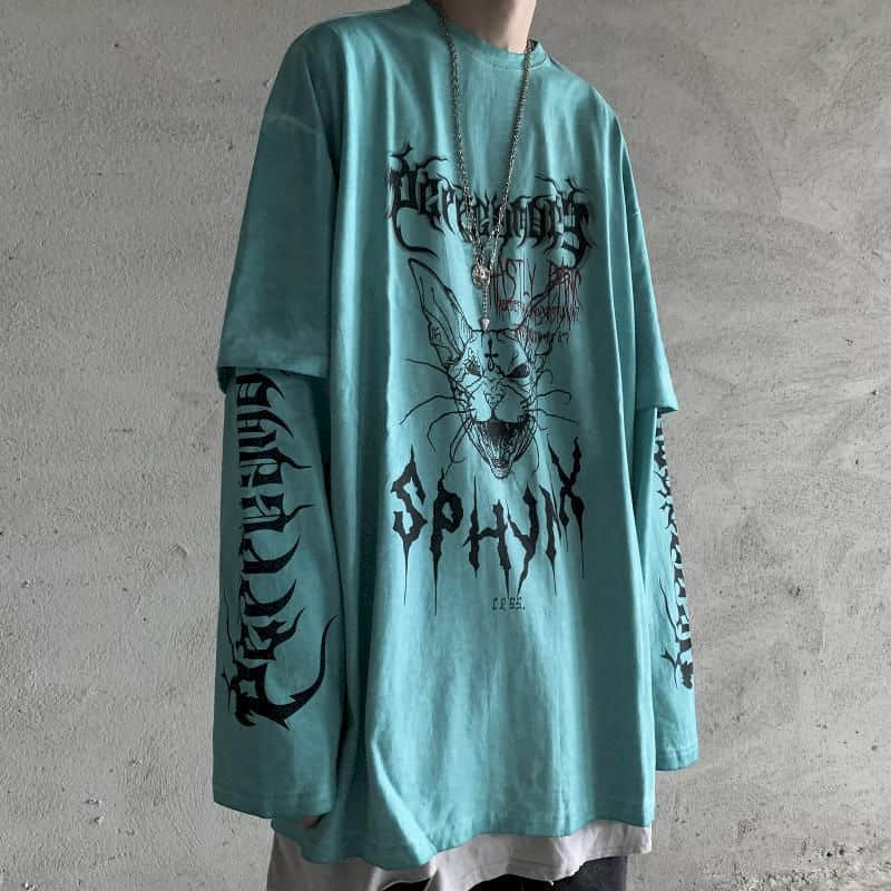 T-shirt for Men Summer Cross of Thorns Suitcase Men's T-shirts Long-sleeved Dark Hip-hop Men's oversize t-shirt Y2k T Shirt