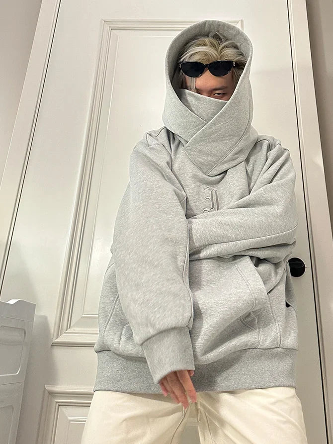 saferido Korean Street Style Solid Color High Collar Oversized Hoodie Men Fashion Loose Casual Hooded Top Harajuku New Sweatshirt Hoodie