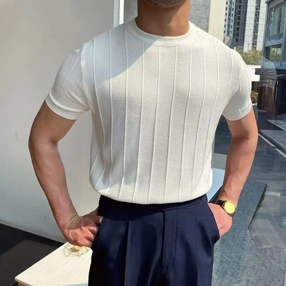 Men Solid Color T-shirt Round Neck Short Sleeve T-shirt Men's Solid Color Slim Fit Summer T-shirt for Fitness Gym Round Neck