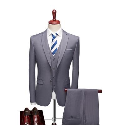 Men Slim Business Casual Suits Dress Three-piece Set Jacket Pants Vest / Male Wedding Groom Blazer Coat Trousers Waistcoat