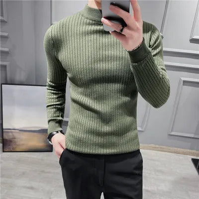 saferido British Style Men Winter Solid Color Turtle Pullover Knitted Shirt Slim Sweater Men Knitted Sweaters Men Knitwear S-4XL