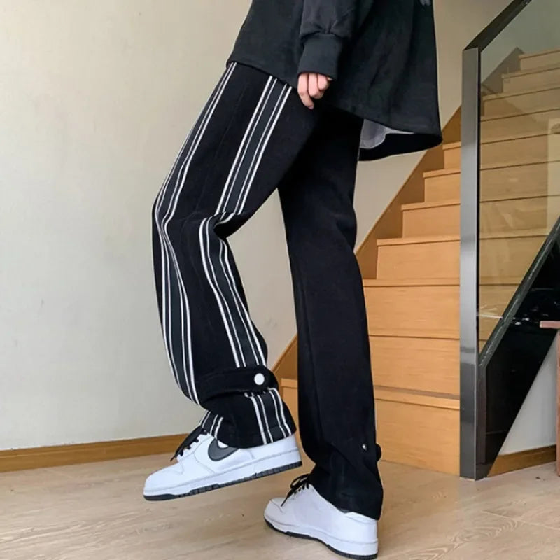 saferido Straight Summer Trousers Men's Sweatpants Goth Thin Striped Male Sports Pants Streetwear Loose Korean Popular Clothes Slacks