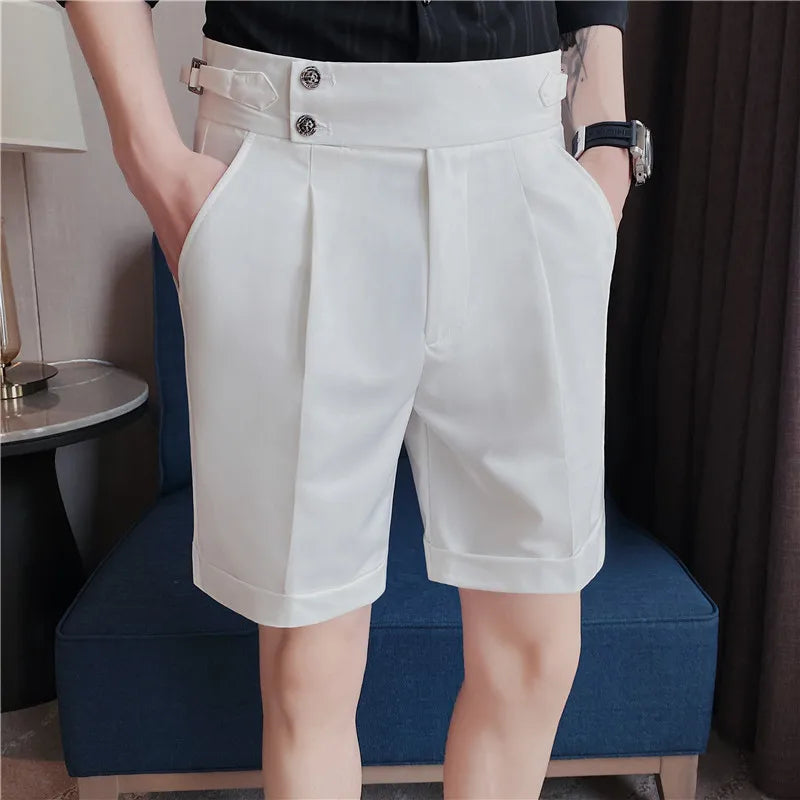 saferido Korean Fashion Shorts Men Streetwear Pleated Shorts Knee Length Work Bottoms Summer Streetwear Cool Bermudas Male Slim Fit