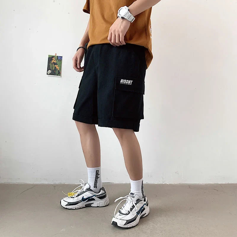 saferido Oversize Casual Shorts Men's Thin Street Trend Big Pocket Overalls Sports Loose Straight Pants Printed Letters Summer Clothes