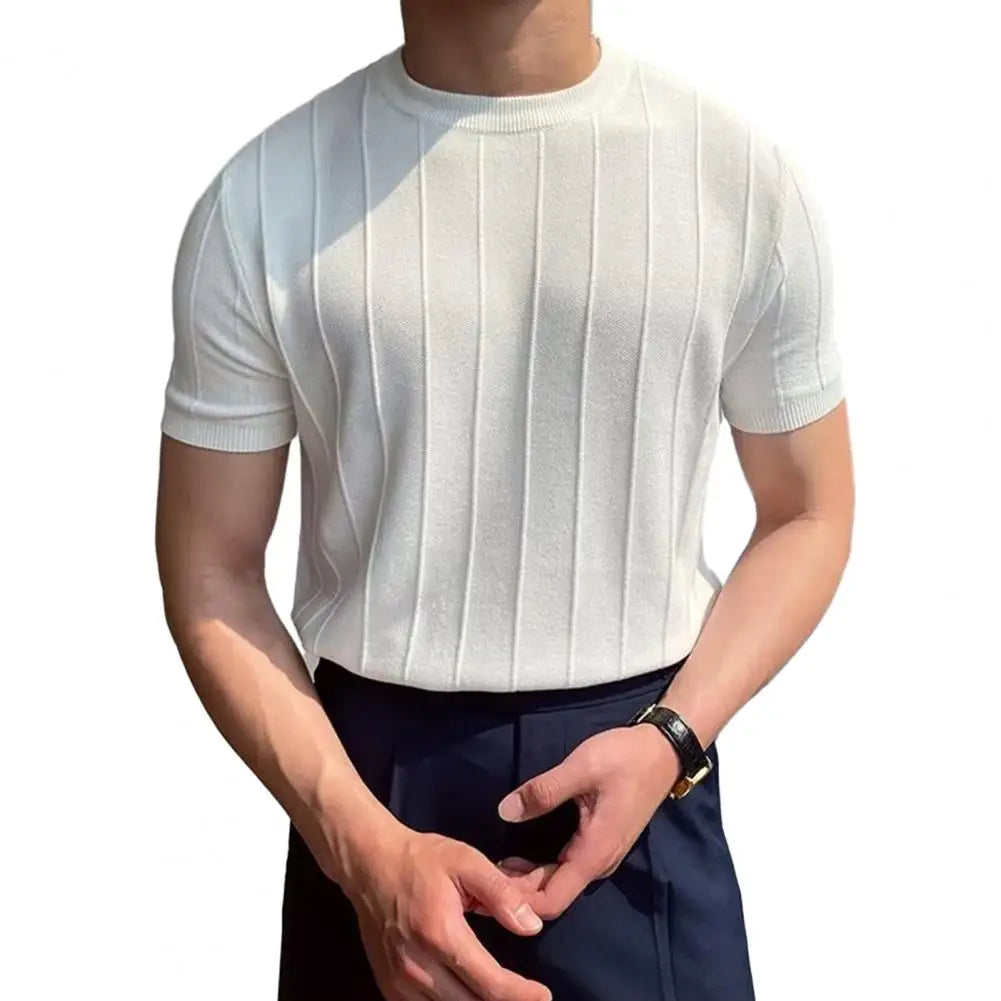 Men Solid Color T-shirt Round Neck Short Sleeve T-shirt Men's Solid Color Slim Fit Summer T-shirt for Fitness Gym Round Neck
