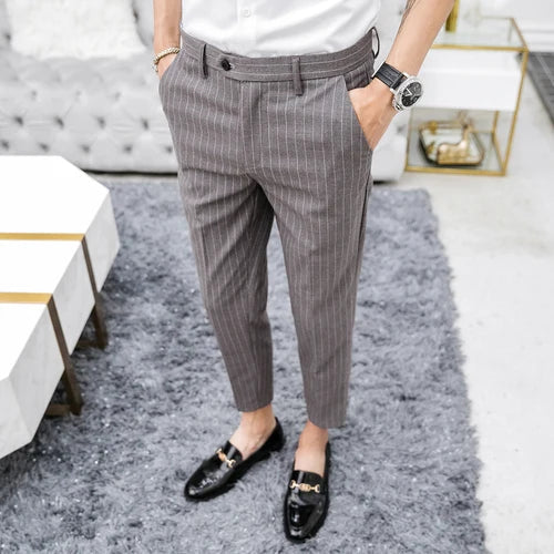 saferido Spring Formal Men's Suit Pants Fashion Casual Slim Business Dress Pants Male Wedding Party Work stripe Trousers Size 28-36