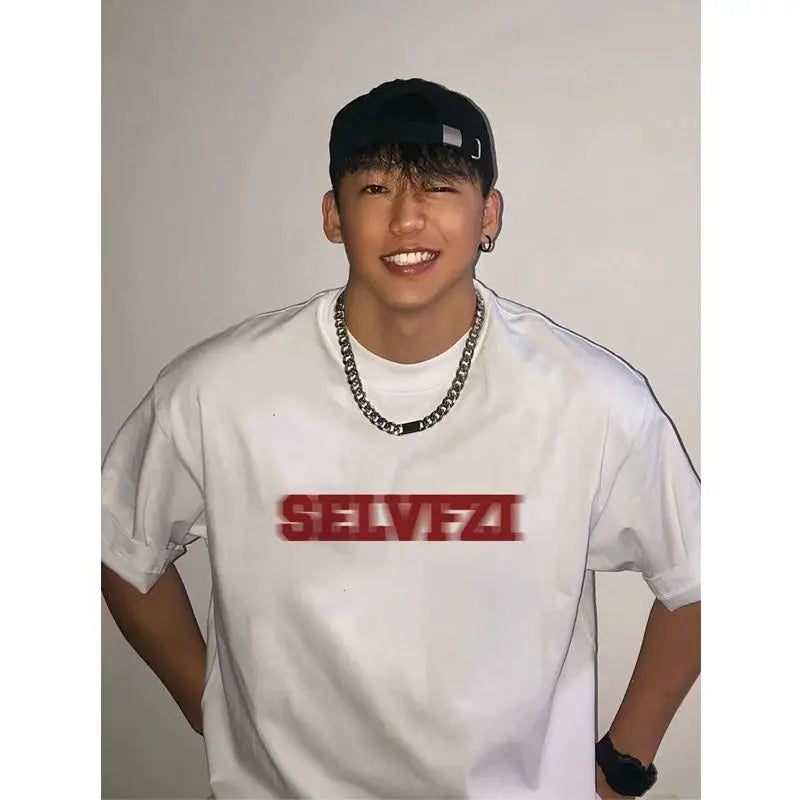 American Retro 100% Cotton Letter Print T Shirt for Men Hip-hop Trend Short Sleeve Oversized T Shirt Men Loose Summer Casual Top