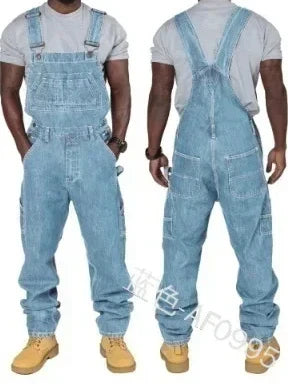 Mens Jeans Overalls Men Pockets Casual Loose Long Denim Pants Slim Splice Straight Rompers Autumn Plus Size Long Jeans Men
