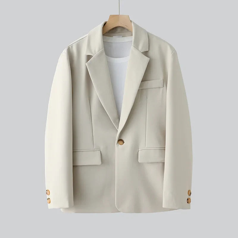 Beige Suit Men Fashion Society Men Dress Suit Korean Loose Casual Blazer/Pants Two Piece Set Mens Office Formal Suit M-3XL