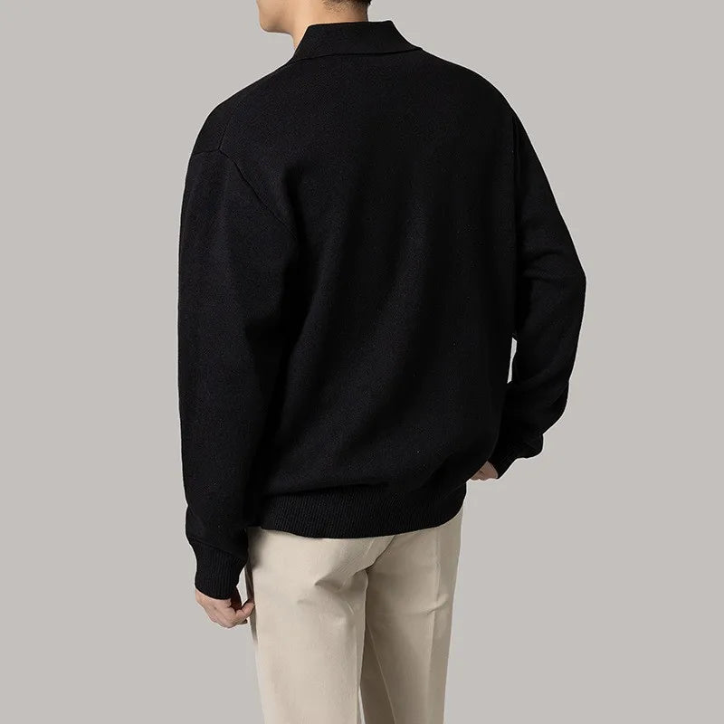 Autumn Clothing Men's Clothing Luxury Knitted Polo Shirt Casual Fashion Zippers Solid Color Long Sleeve Pullovers Leisure Shirt