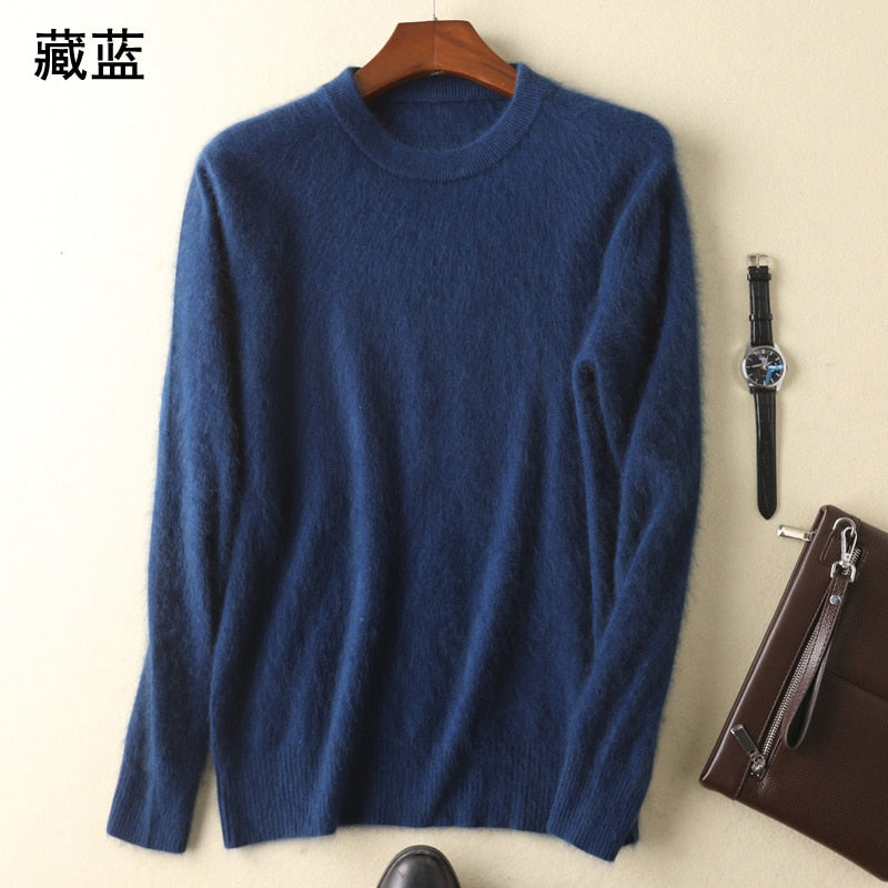 Men's 100% pure Mink Cashmere Sweater O-Neck Pullovers Knit Large Size Mink Sweater Winter New Tops Long Sleeve High-End Jumpers