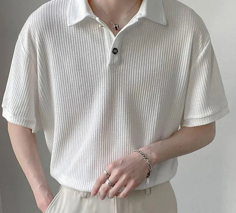 Summer Men Solid Color Tops New Korean Style Button Polo Shirts Fashion Casual Loose Lapel Polo Shirts Men's Clothing