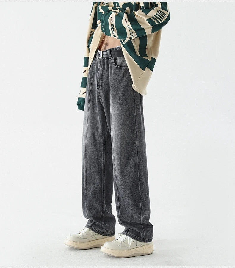 Star Embroidery Straight Casual Men Jeans Gothic Neutral New Wide Leg Loose Hip-hop Fashion Youth Streetwear Denim Trousers Y2K