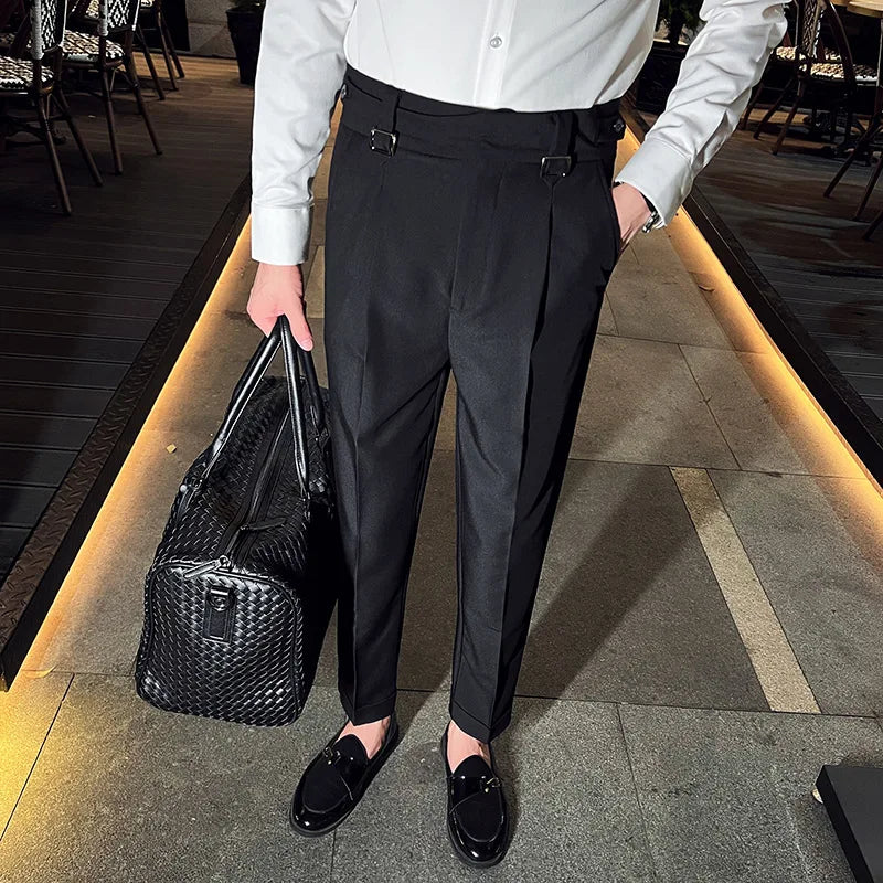 saferido Men Spring Business Formal Pants Solid Casual Korean Slim Fit Suit Pants Mens Wedding Social Trousers Plus Size 29-36