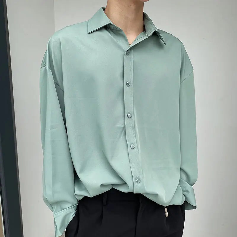 Turn-down Collar Simplicity Button Long Sleeve Solid Loose Business Casual Office Lady Man Formal Spring Summer Men's Clothing