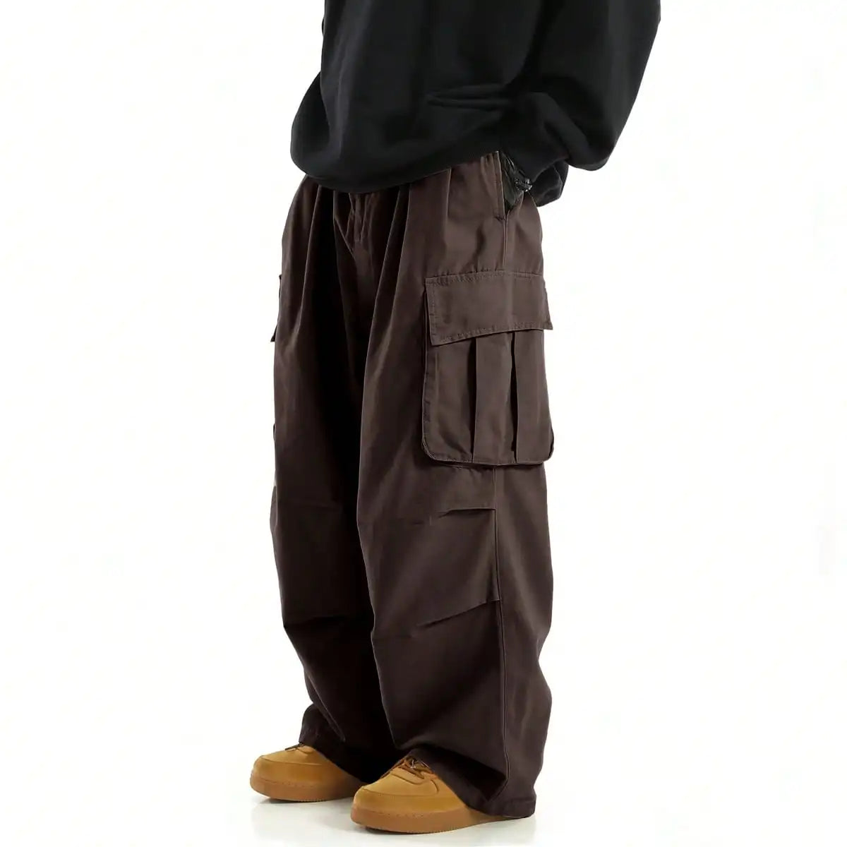 Classic Design Multi Flap Pockets Cargo Pants,Men's Loose Fit Drawstring Cargo Pants,For Skateboarding,Street,Outdoor Camping