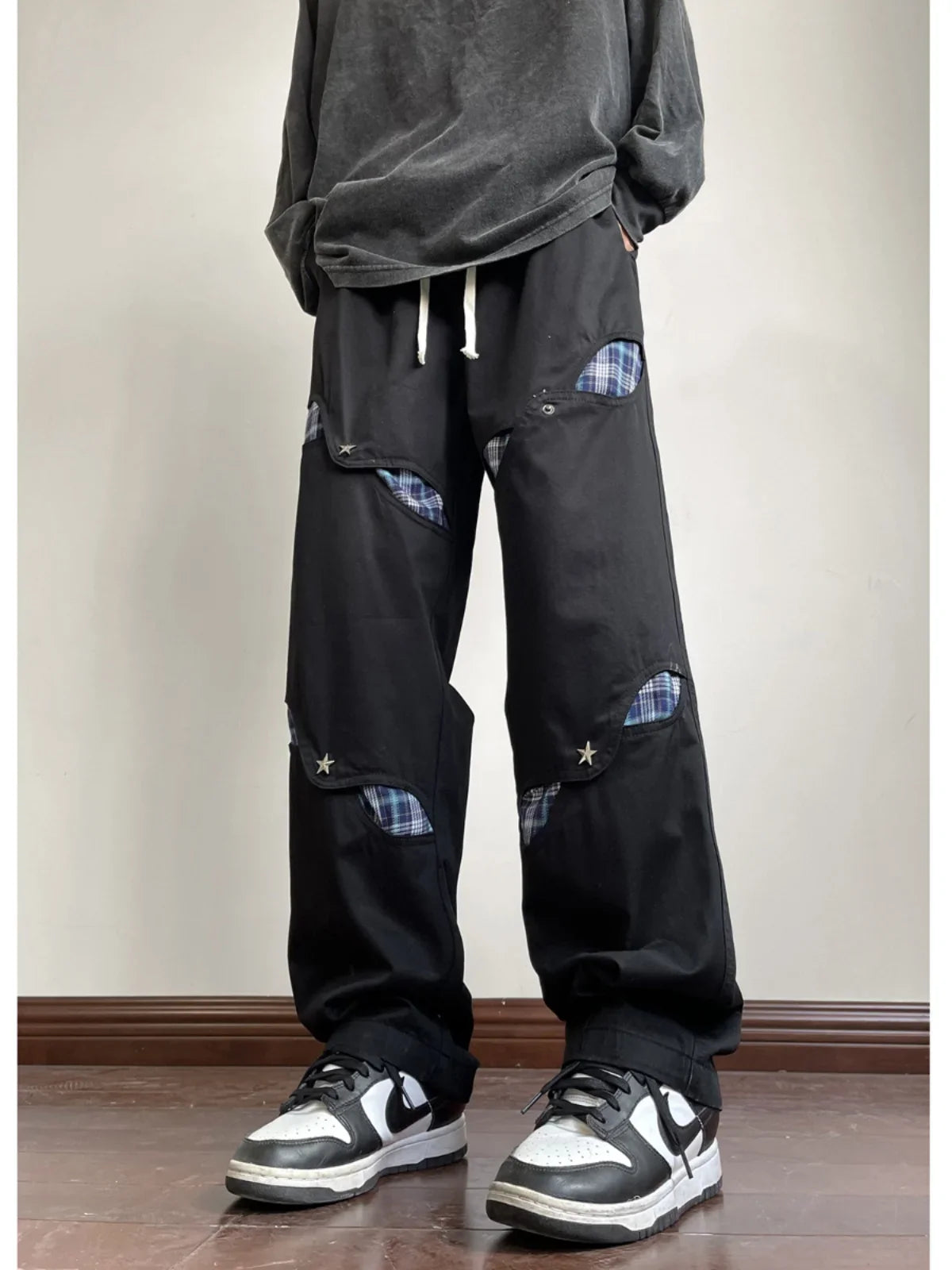 saferido American High Street Workwear Pants for Men's Hollow Out Casual Pants Autumn Fashion men trousers