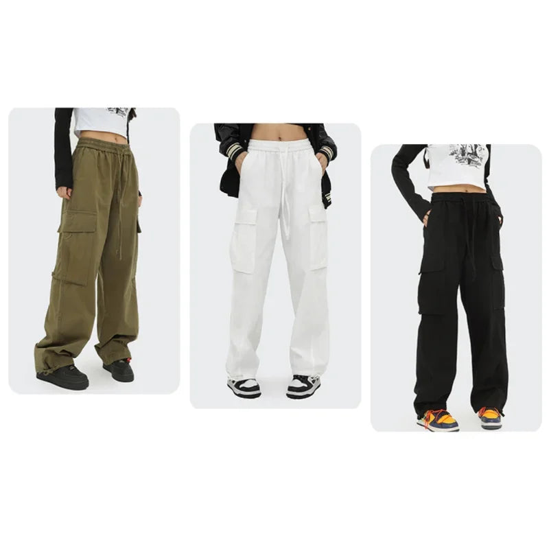 saferido Japanese Vintage Wide Leg Overalls Fashion Label Large Pocket Men's Leggings Casual Trousers for Men Women Sweatpants Joggers