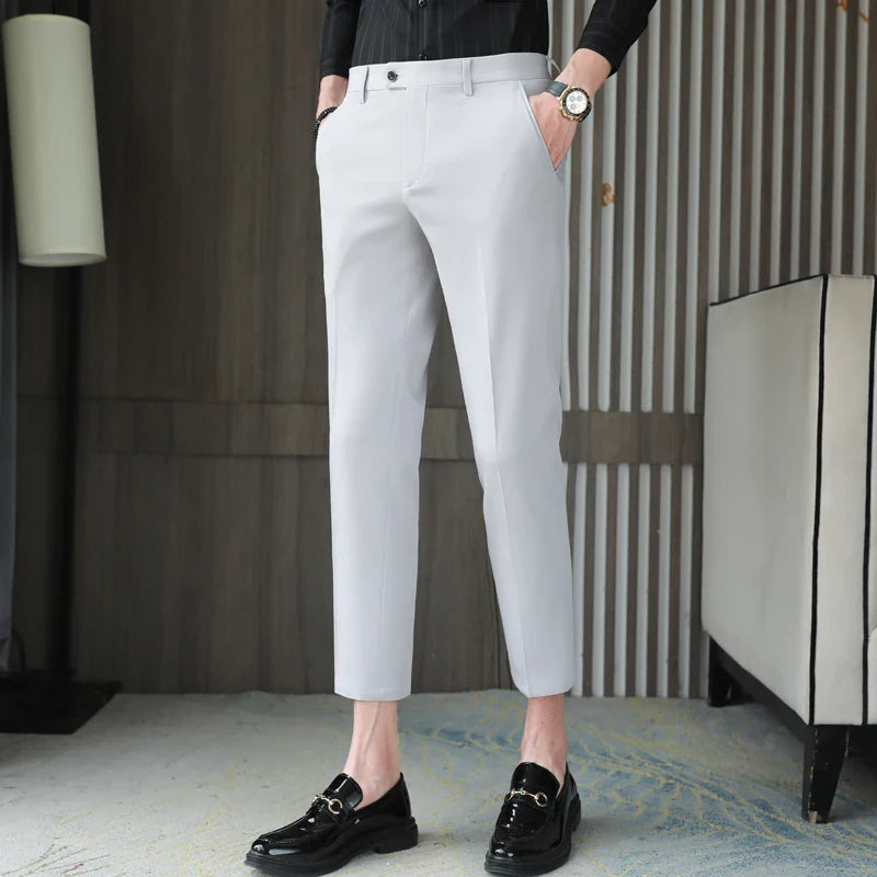 saferido New High-quality British Style Business Casual Slim Suit Trousers Men's Small Feet Nine-point Pants Solid Color All-match 29-36