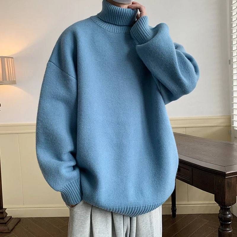 saferido Men's Turtleneck Sweater Pullover Men Loose Casual Harajuku Korean Fashion Mens Oversized Sweater Fashion Thicken Warm Sweaters