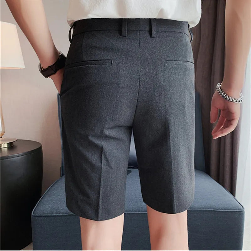 saferido Korean Fashion Business Shorts Men Streetwear Pleated Shorts Knee Length Work Bottoms Summer Streetwear Cool Bermudas Male