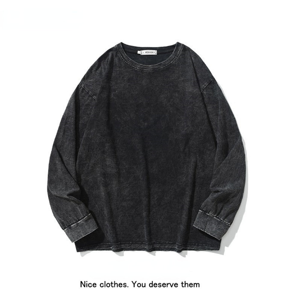 American Retro T Shirts Men Oversized T-shirt Women Loose Long Sleeve Shirt Vintage Hip Hop Y2K Style Men's Streetwear Plus Size