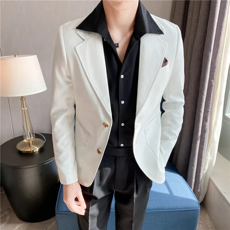 saferido High Quality Korean Slim Fit Blazer Jackets Men Clothing Simple Two Buttons Business Formal Wear Casual Suit Coats 3XL-S