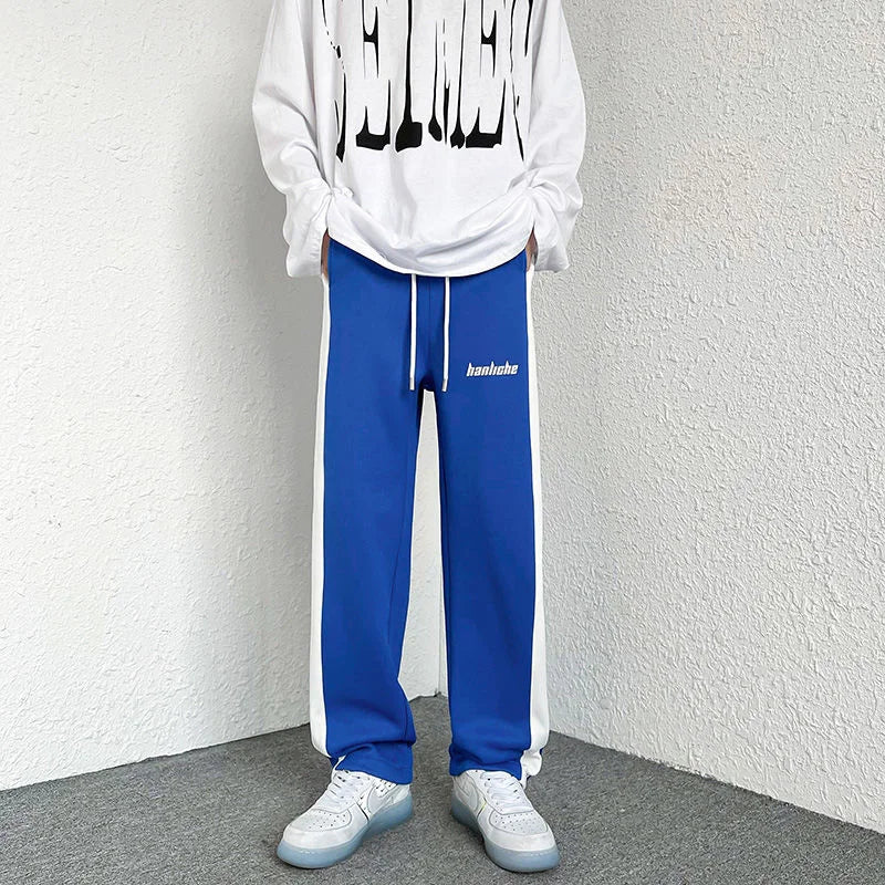 saferido Contrasting Color Stitching Mopping Casual Trousers Men Oversize Sports Loose Pants Printed Letters Straight Wide-leg Sweatpants