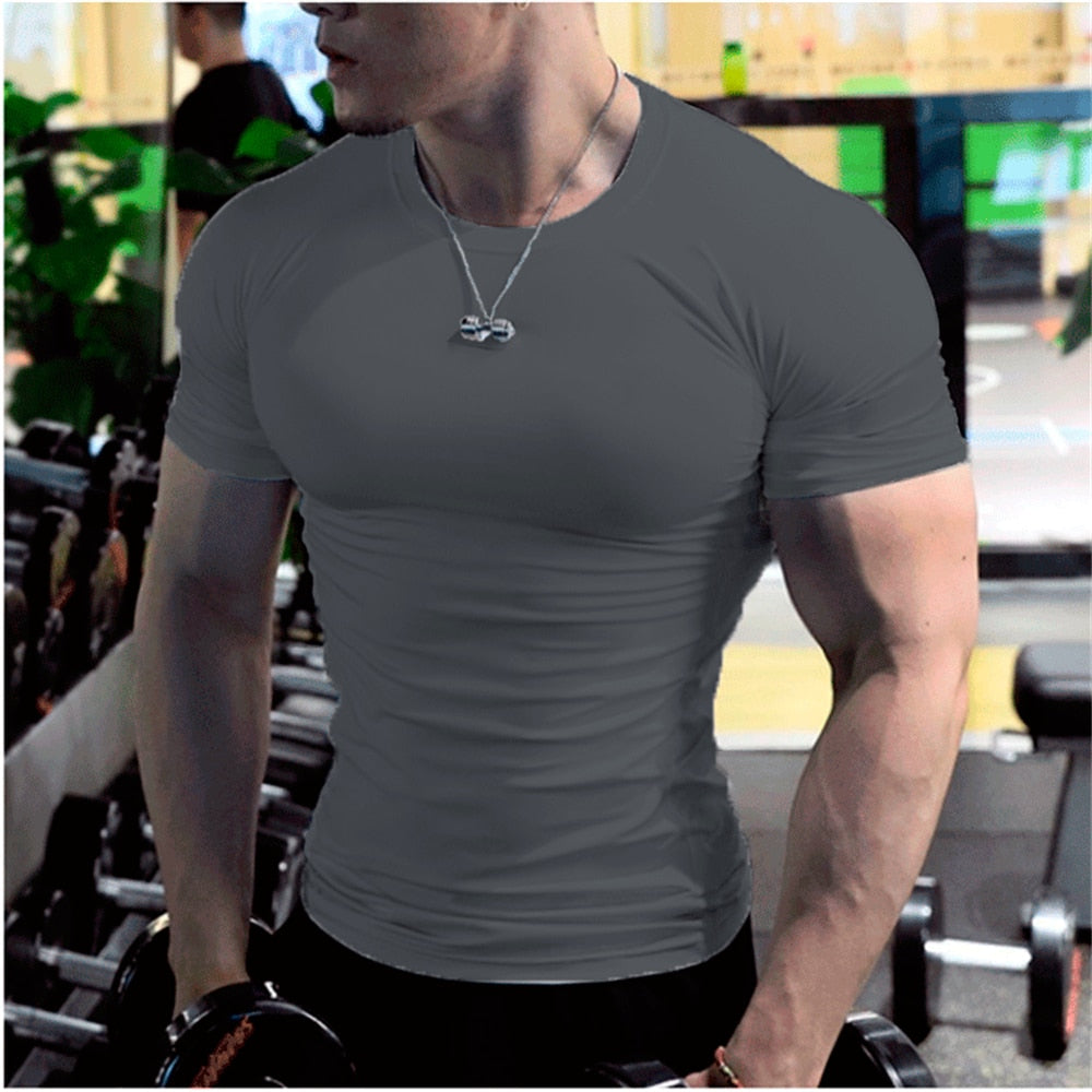 Men's Summer Short Sleeve Fitness T Shirt Running Sport Gym Muscle T-shirts Oversized Workout Casual High Quality Tops Clothing