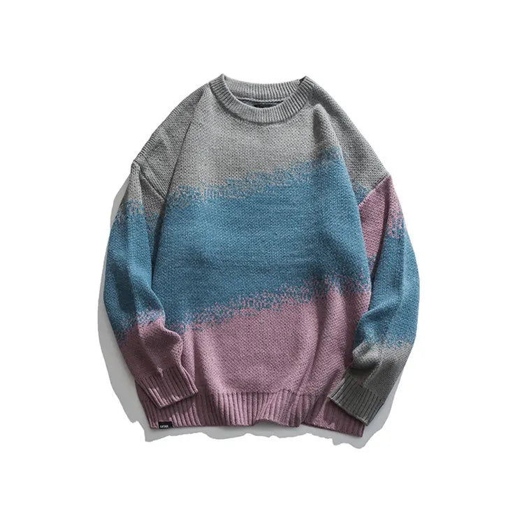 saferido Men's Knitted Vintage Graphic Sweater with Pattern Gradient Orange Pullovers Sweaters and Jumpers Male Korean Streetwear