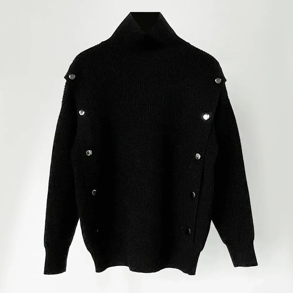 saferido Mens Autumn Winter Y2k High Collar Korean Style Solid Color Knitted Sweater Fashion Elegant Casual Simple Knitted Sweater Unisex