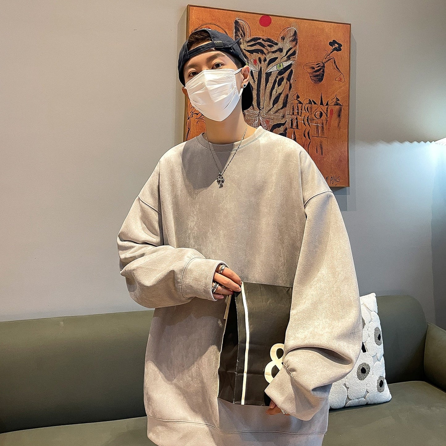 Korean Men's Oversized Sweatshirts Solid Color Hoodies Couple's Jumper Large High Street Hoodies Harajuku Fashion Male Pullovers