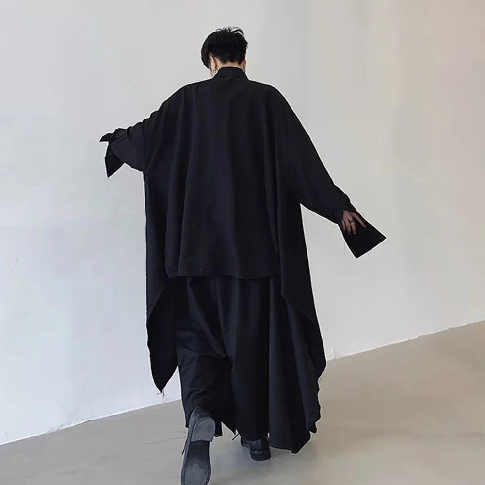 saferido Mens Harajuku Irregular Shirt 2024 Spring New Fashion Goth Handsome Loose Oversized Lapel Fashion Long Sleeve Cloak Unisex