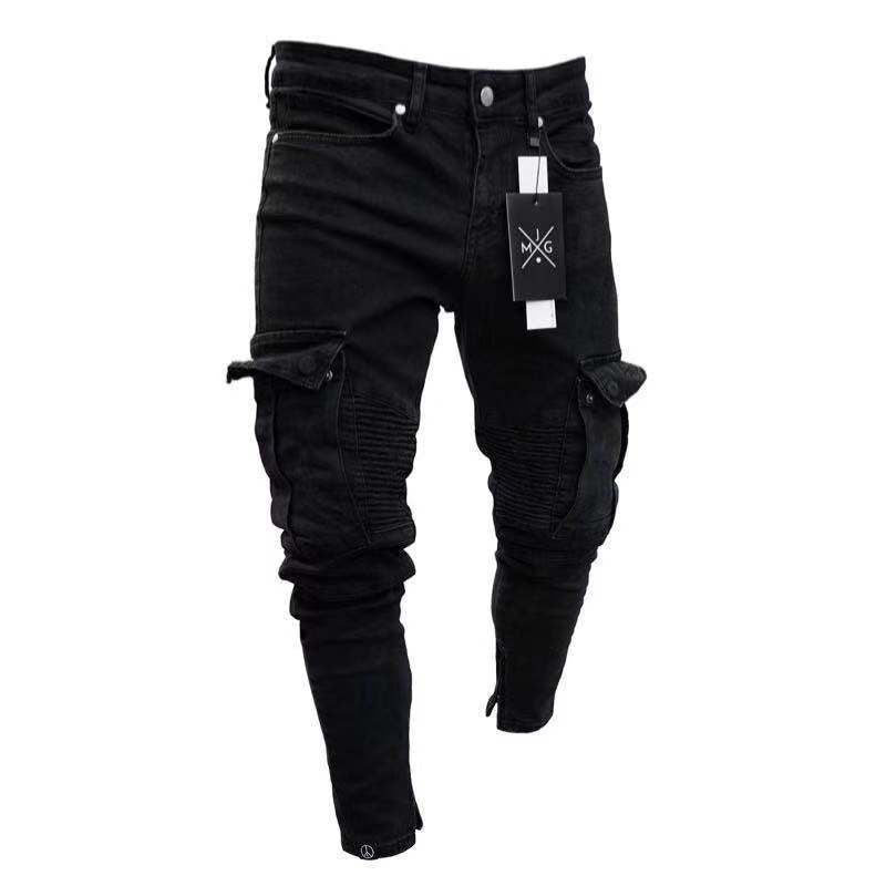 Straight Jeans Men Punk Skinny Denim Pants Spring Summer Boyfriend Jeans Streetwear Zipper Slim Fit Black Goth Trousers