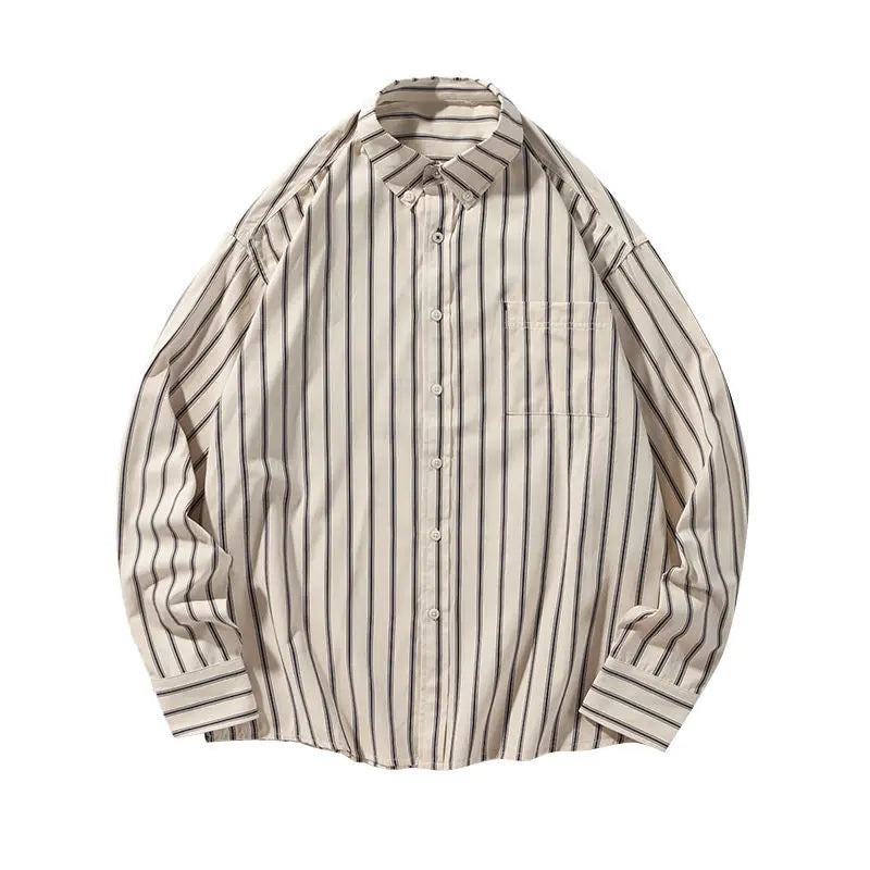 Men Vintage Set Spring Autumn Couple Casual Suits New Stripe Loose Long Sleeve Shirt+High Street Wide Leg Pants Two Piece Set
