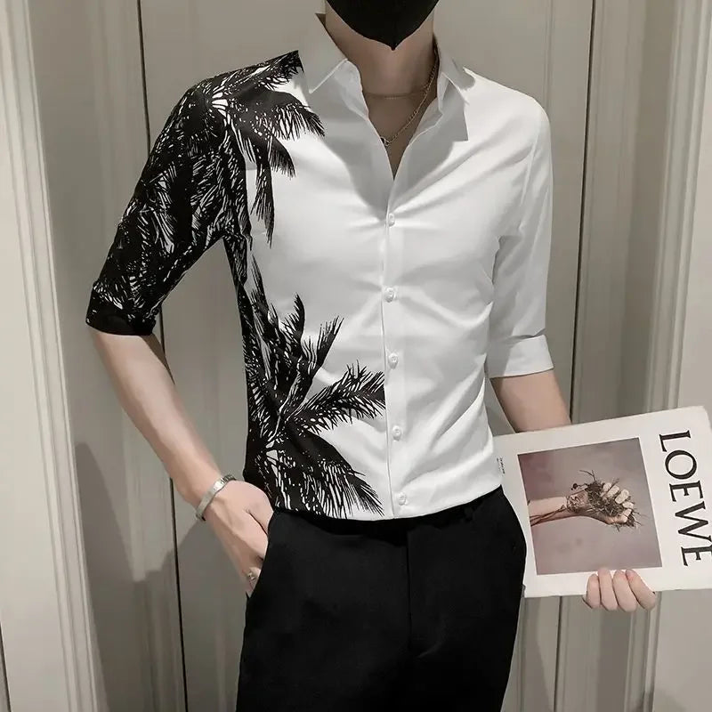 saferido Male Shirts Graphic Oversize White Half Sleeve Men's Shirt with Sleeves Designer Slim Fit Normal Fashion 2024 Korean Style Xxl I