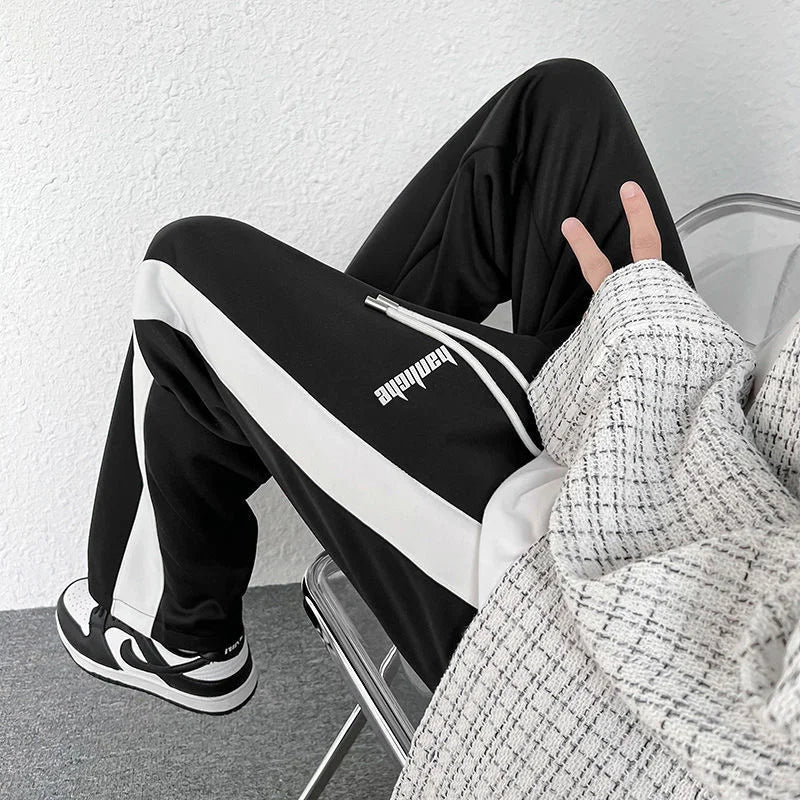 saferido Contrasting Color Stitching Mopping Casual Trousers Men Oversize Sports Loose Pants Printed Letters Straight Wide-leg Sweatpants