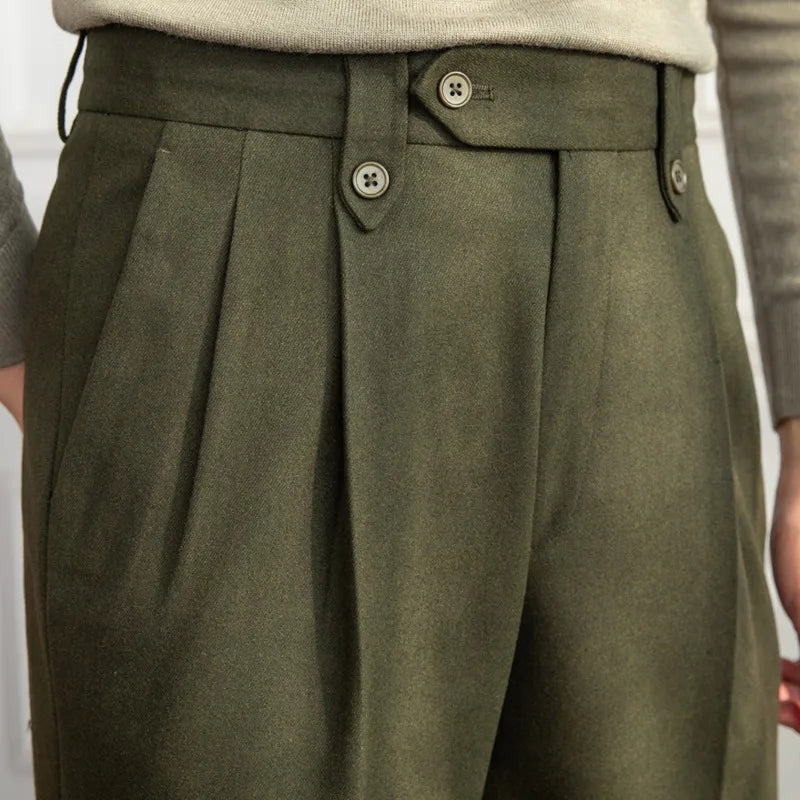 saferido British Winter High Waist Casual Men Straight Pants High Quality Versatile Slim Long Pants Men Fashion Clothes Office Trousers