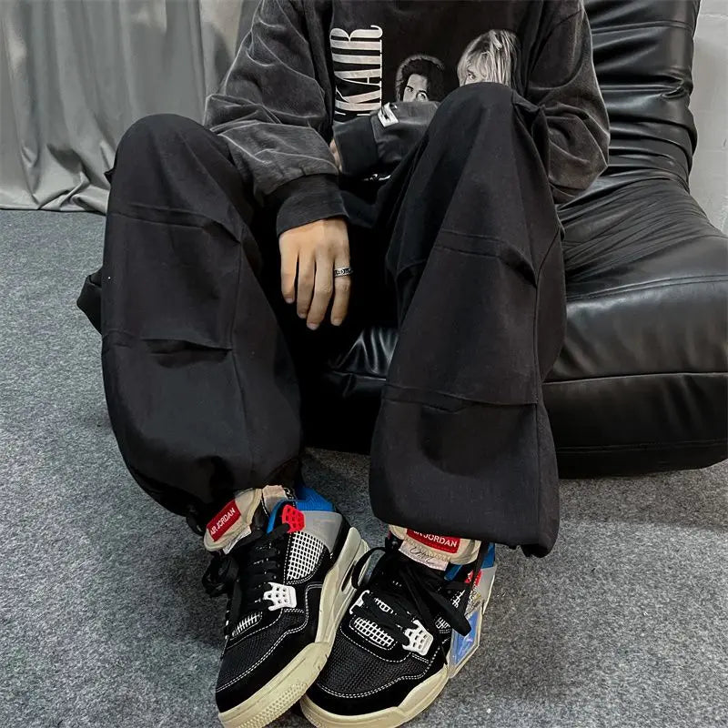 saferido Spring Autumn Solid Color Pockets Fashion Long Pants Men All Match Cargo Pants Casual Loose Trousers Pure Cotton Male Clothes