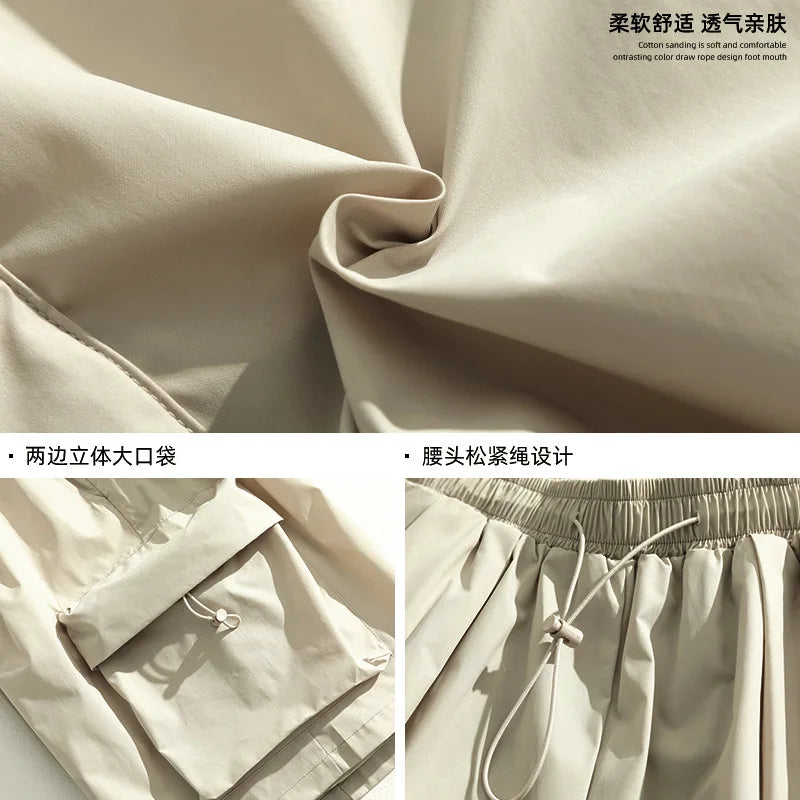 saferido Khaki Cargo Shorts Men Techwear Korean Casual Pants Male Jorts for Men Summer Loose Japanese Streetwear Hip Hop Pocket