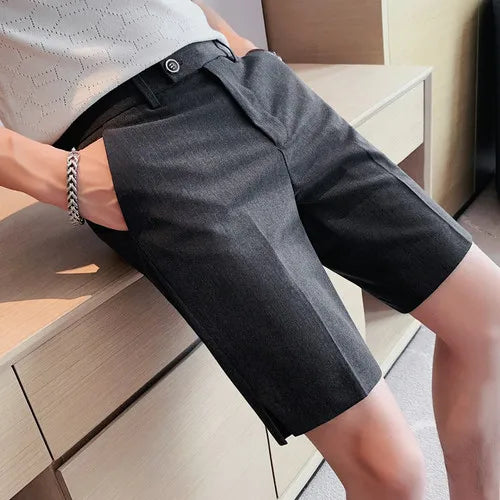 saferido Korean Fashion Business Shorts Men Streetwear Pleated Shorts Knee Length Work Bottoms Summer Streetwear Cool Bermudas Male
