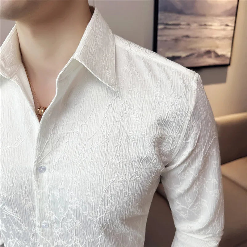 saferido Men Spring High Quality Jacquard Design Casual Long-sleeved Shirts/Male Slim Fit Lapel High Quality Business Shirt Homme