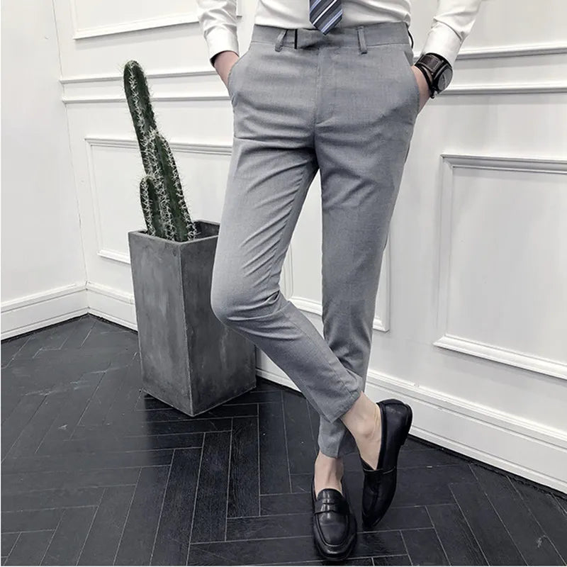 saferido New Style Men's Spring High Quality Cotton Business Suit Trousers/Male Slim Fit Pure Color Leisure Suit Pants 28-36