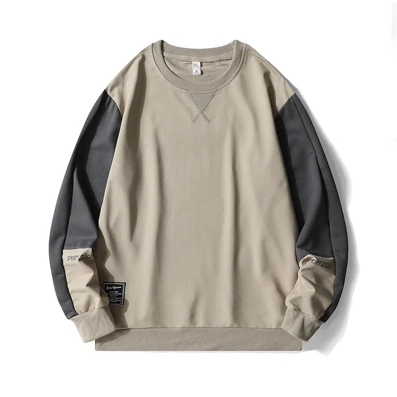 Men's Round Neck Sweatshirts Patchwork Oversized Men Hoodies Spring Autumn Streetwear Hip Hop Casual Top For Man Sportswear