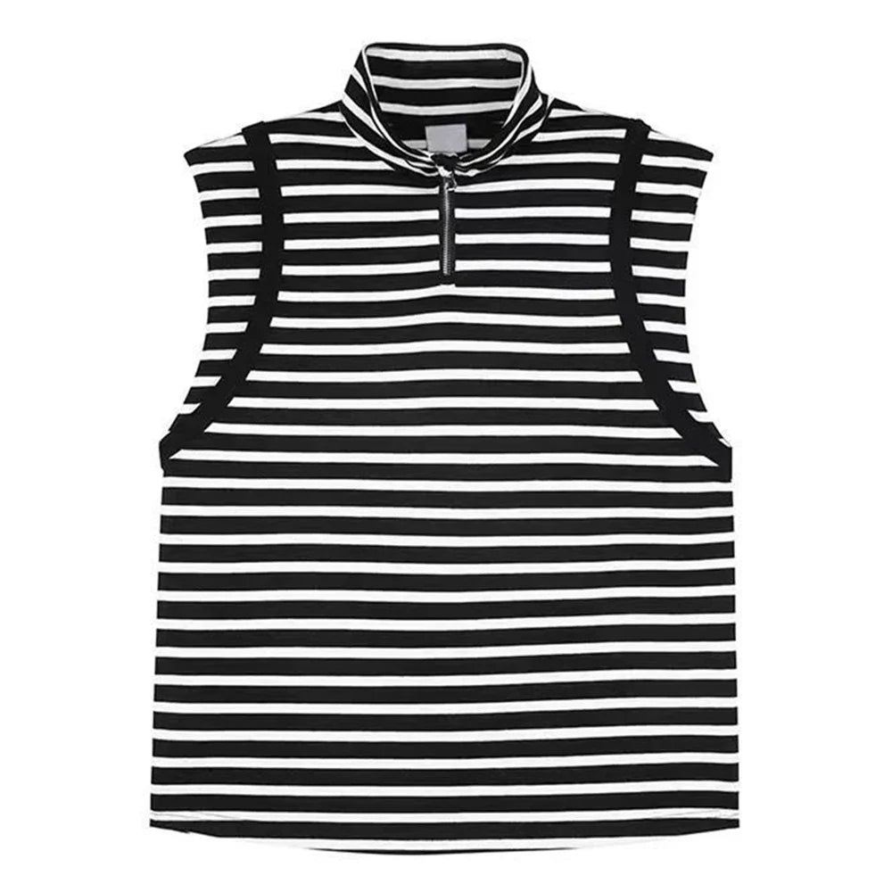 saferido Mens Japanese Striped Casual Vest 2024 New Genderless Fashion Youth Trend Versatile High Collar Sleeveless Tank Top Unisex