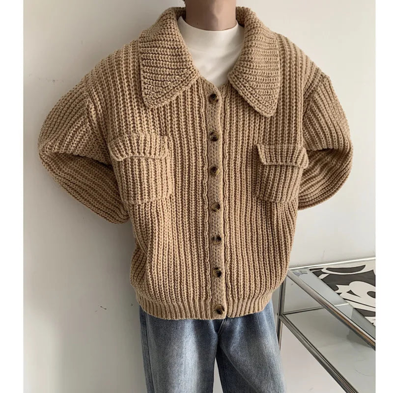 saferido Winter Thick Cardigan Sweater Men Warm Fashion Short Sweater Coat Men Korean Loose Lapel Sweater Cardigan Mens Jumper Clothes