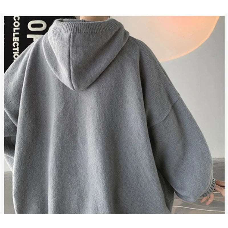 saferido Men's Hooded Sweaters Spring Autumn Fashion Pullover Loose Solid Knitted Sweater Korean Tide Streetwear Men Knitwear Hoodies