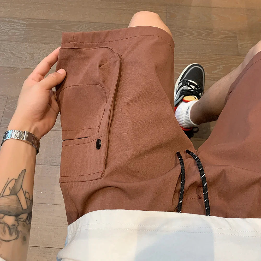 saferido Korean Streetwear Cargo Shorts for Men 2024 Summer Y2K New Multi Big Pocket Retro Casual Loose Shorts Men Versatile Summer Short
